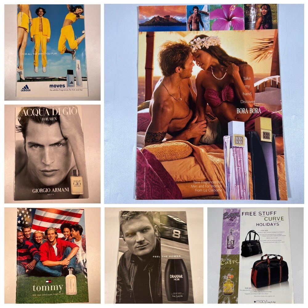 Vintage Perfume Magazine Ad Lot w Samples Armani Tommy Drakkar Adidas cologne